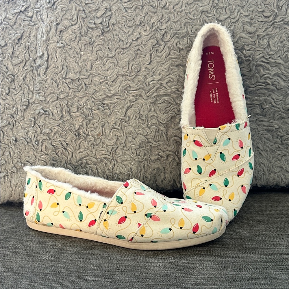 Toms Women's Festive Light Print Slippers - Cream